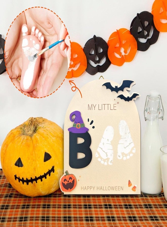 Aukolass Baby's First Halloween Footprint Art Sign, My Little Boo Sign Wooden Milestone Keepsake for Newborn Photo Prop Baby Shower and Halloween Gift - Image 3