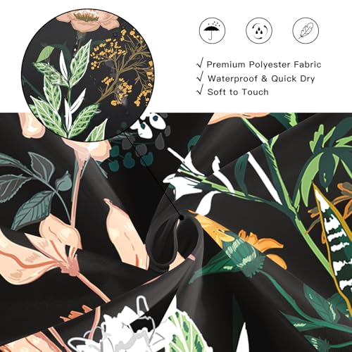 BayNook Black Boho Floral Shower Curtain, Pink Flower Tropical Leaves Plant Shower Curtains, Cute Fun Botanical Dark Decorative Bath Curtain Cloth Fabric Bathroom Decor Set with Hooks, 72x72 - Image 4