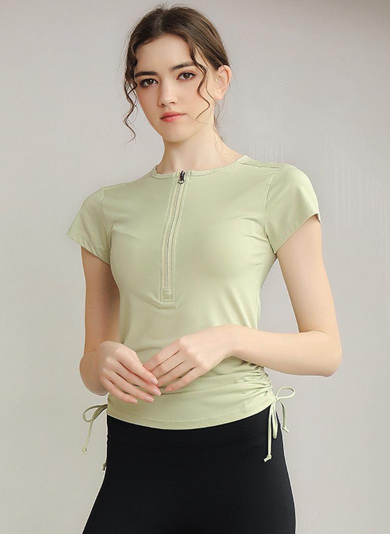 رياضي دائري اللون الصامد سحاب البنطلون كم منتظم قمة رقيقة اخضر - Image 4