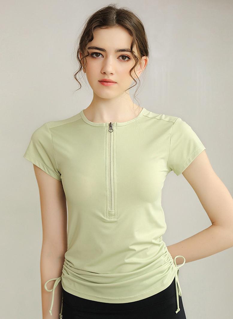 رياضي دائري اللون الصامد سحاب البنطلون كم منتظم قمة رقيقة اخضر - Image 1