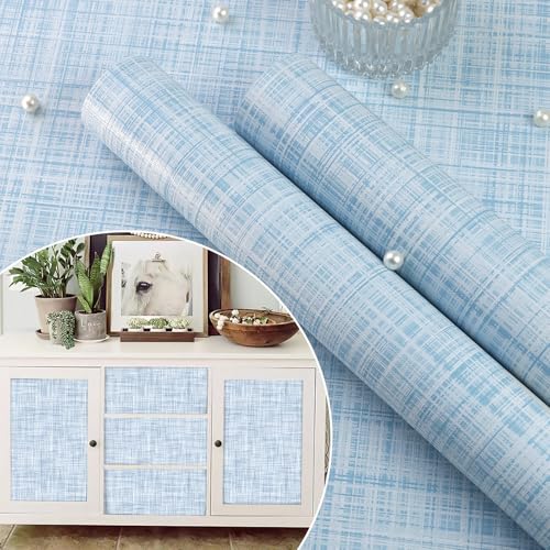 Qianglive Light Blue Grasscloth Wallpaper Peel and Stick Wallpaper Texture Contact Paper 17.3"x120" Vintage Wallpaper Removable Waterproof Wall Paper for Room Walls Cabinets Furniture Drawers Desk - Image 2