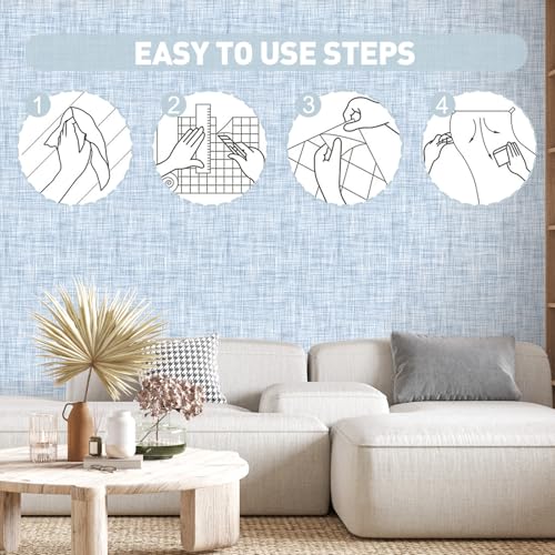 Qianglive Light Blue Grasscloth Wallpaper Peel and Stick Wallpaper Texture Contact Paper 17.3"x120" Vintage Wallpaper Removable Waterproof Wall Paper for Room Walls Cabinets Furniture Drawers Desk - Image 4