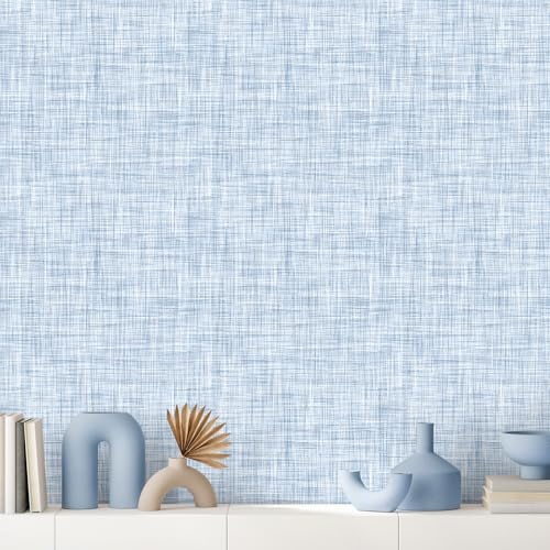 Qianglive Light Blue Grasscloth Wallpaper Peel and Stick Wallpaper Texture Contact Paper 17.3"x120" Vintage Wallpaper Removable Waterproof Wall Paper for Room Walls Cabinets Furniture Drawers Desk - Image 1