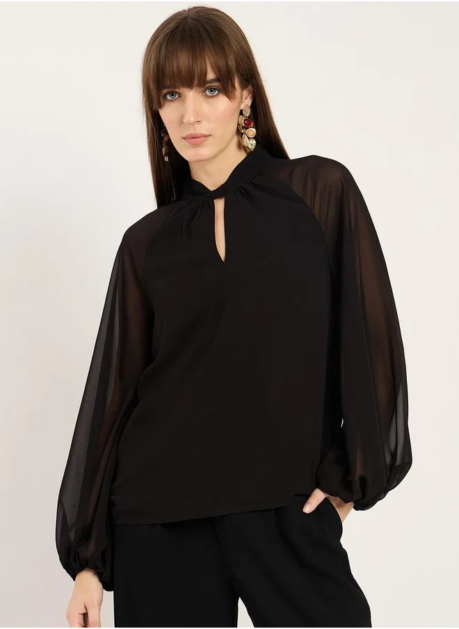 فيميلا Solid High Neck Balloon Sleeves Top by Styli