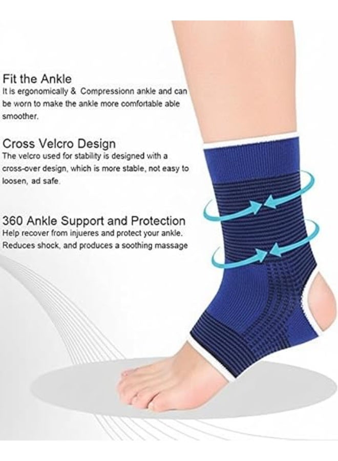 دعامة كاحل للرجال والنساء – ضغط متوسط لتصحيح القوام، قماش محبوك خفيف ومرن وجيد التهوية، كعب مفتوح، مناسبة للقدم اليمنى أو اليسرى، لون أزرق" - Image 2