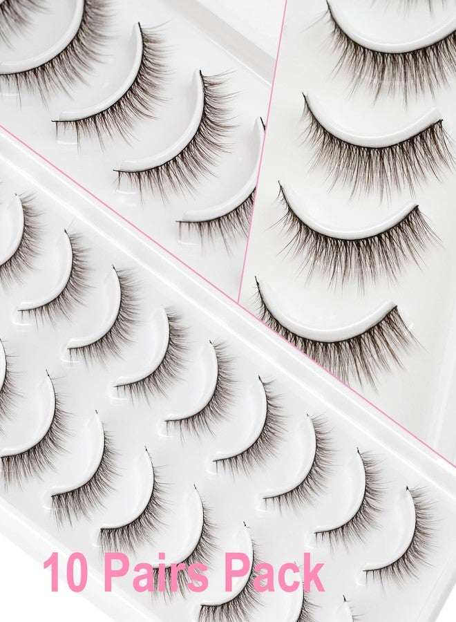 EMEDA Natural Dark Brown False Eyelashes 10mm 3D Brown False Lashes Soft Natural Looking Cat Eye Wispy Strip Lashes (R105-BROWN） - Image 3