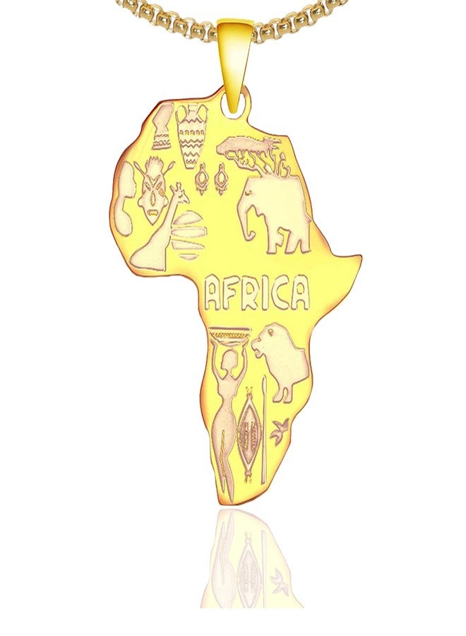 Xusamss Punk Rock Stainless Steel Africa Map Pendant Necklace,22inches Link Chain - Image 1