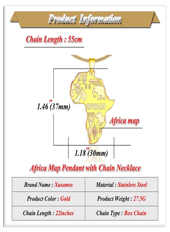 Xusamss Punk Rock Stainless Steel Africa Map Pendant Necklace,22inches Link Chain - Image 2