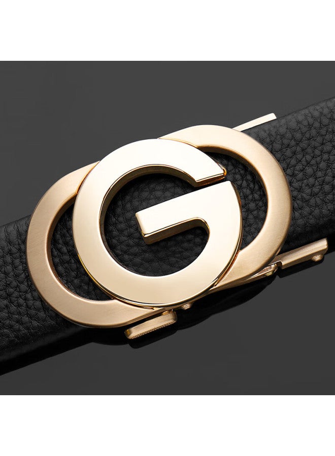 Cow Men's Automatic Buckle Genuine Top Grain Leather Belt Casual Jeans Business Belt C-858 Gold - Image 3
