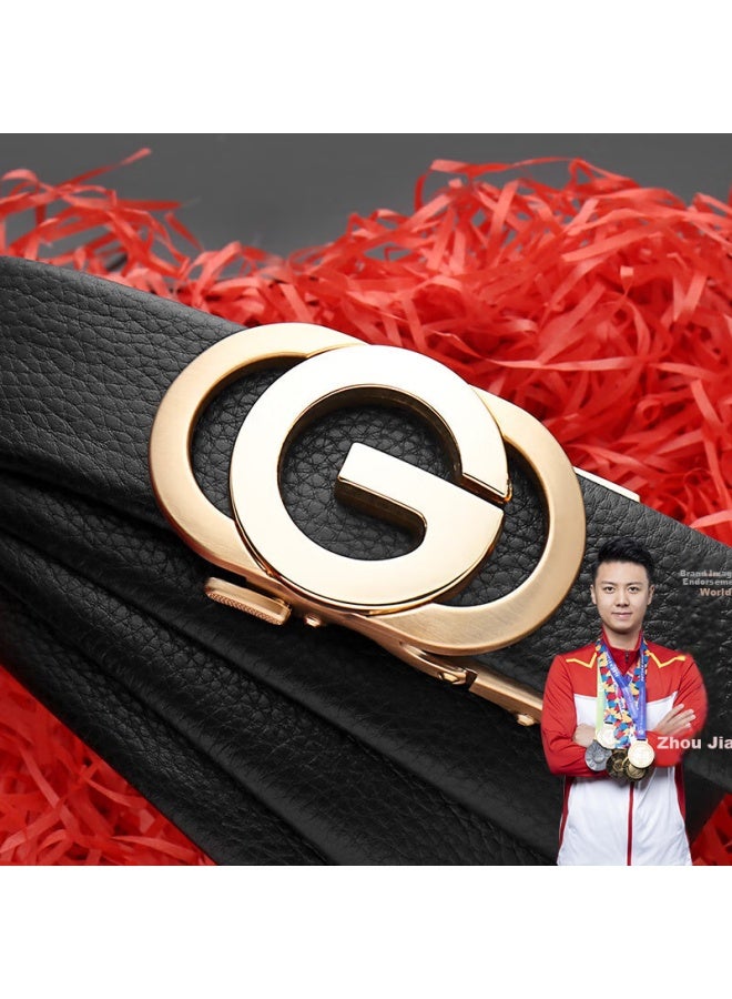 Cow Men's Automatic Buckle Genuine Top Grain Leather Belt Casual Jeans Business Belt C-858 Gold - Image 1