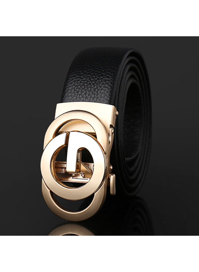 Cow Men's Automatic Buckle Genuine Top Grain Leather Belt Casual Jeans Business Belt C-858 Gold - Image 2