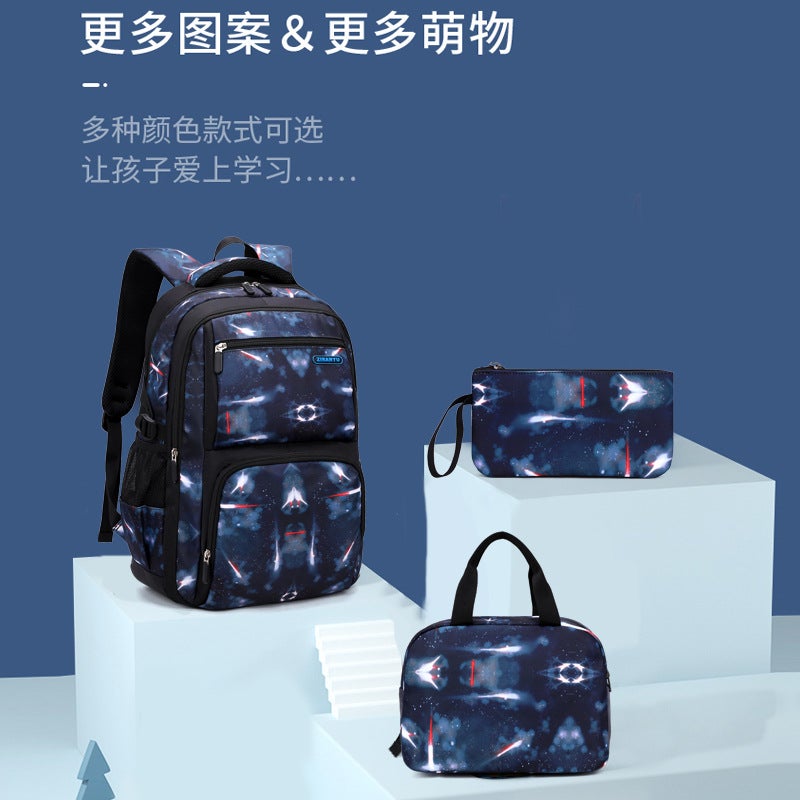 Natural Fish Fashion Starry Sky Primary And Secondary School Student Backpack Boys Grades 4-6 Three-Piece Set Double Shoulder Backpack Starry Sky Trendy Bag - Image 3