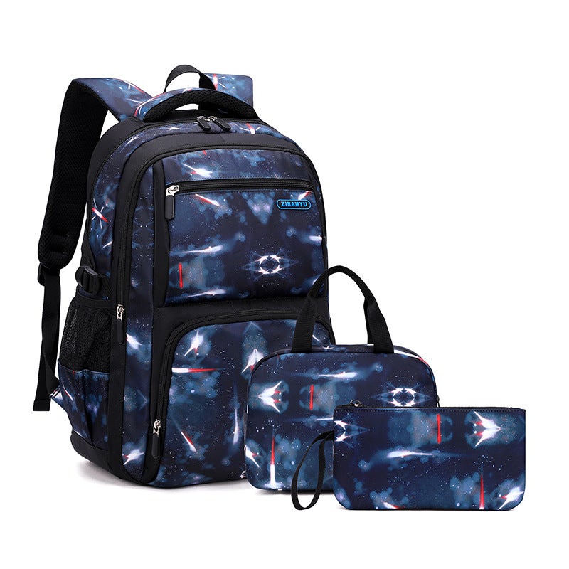 Natural Fish Fashion Starry Sky Primary And Secondary School Student Backpack Boys Grades 4-6 Three-Piece Set Double Shoulder Backpack Starry Sky Trendy Bag - Image 1