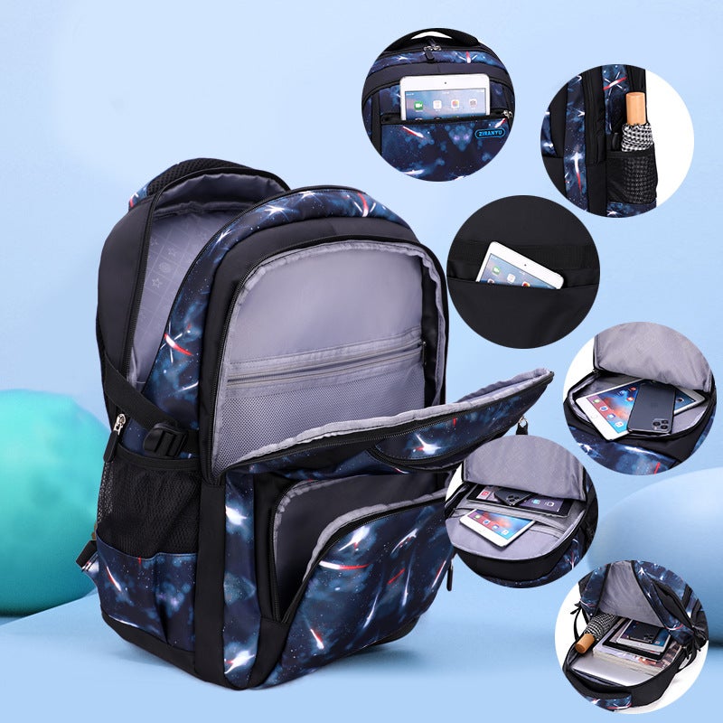 Natural Fish Fashion Starry Sky Primary And Secondary School Student Backpack Boys Grades 4-6 Three-Piece Set Double Shoulder Backpack Starry Sky Trendy Bag - Image 5
