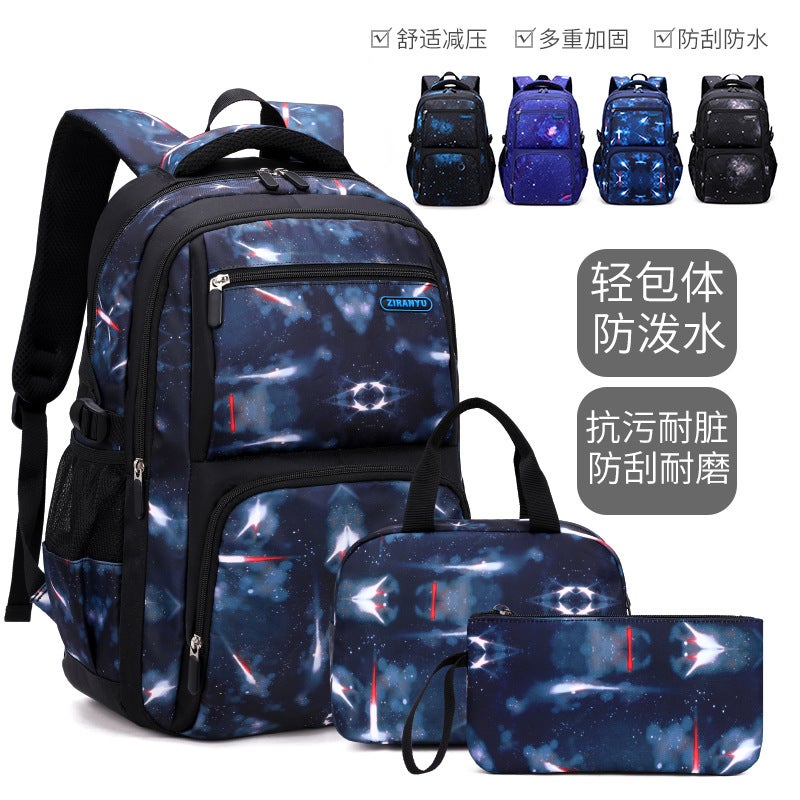 Natural Fish Fashion Starry Sky Primary And Secondary School Student Backpack Boys Grades 4-6 Three-Piece Set Double Shoulder Backpack Starry Sky Trendy Bag - Image 2