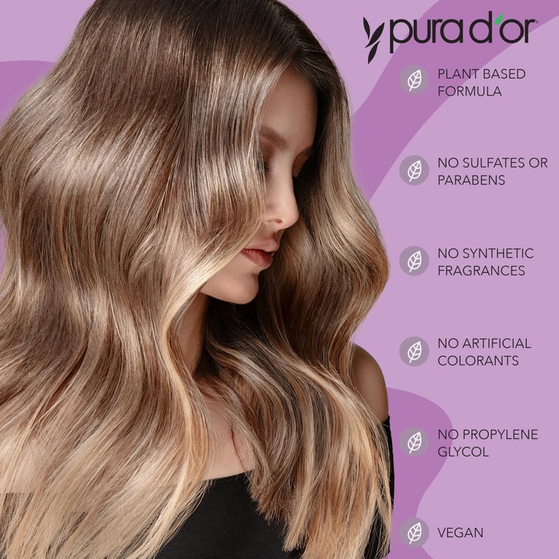 PURA D'OR 16 Oz Apple Cider Vinegar Thin2Thick Shampoo - Biotin, Castor Oil for Reduced Frizz, Split Ends, Clarifying & Detox, No Parabens, No Sulfates, All Hair Types, Men & Women
