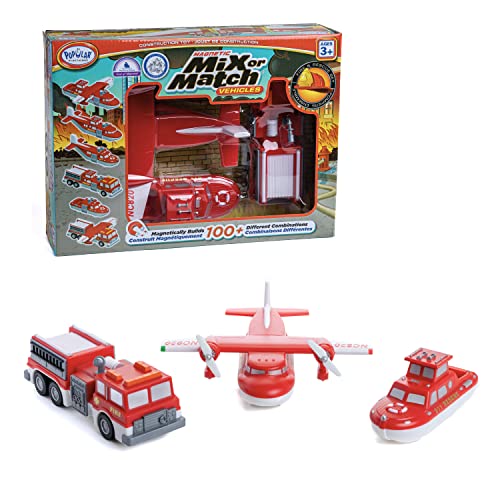 POPULAR PLAYTHINGS Magnetic Mix or Match® Vehicles, Fire & Rescue, Red and White - Image 1