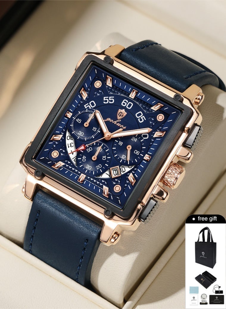 GOHUOS Square Watches for Men Leather Strap Chronograph Fashion Business Watch Luminous Waterproof Casual Wrist Watches & Square Watches for Men Leather Strap Chronograph Fashion Business Watch Luminous Waterproof Casual Wrist Watches Bundle - Image 2
