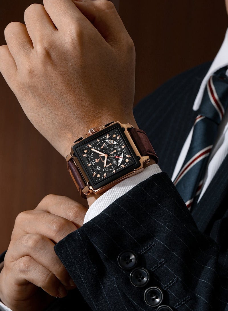 GOHUOS Square Watches for Men Leather Strap Chronograph Fashion Business Watch Luminous Waterproof Casual Wrist Watches & Square Watches for Men Leather Strap Chronograph Fashion Business Watch Luminous Waterproof Casual Wrist Watches Bundle - Image 4