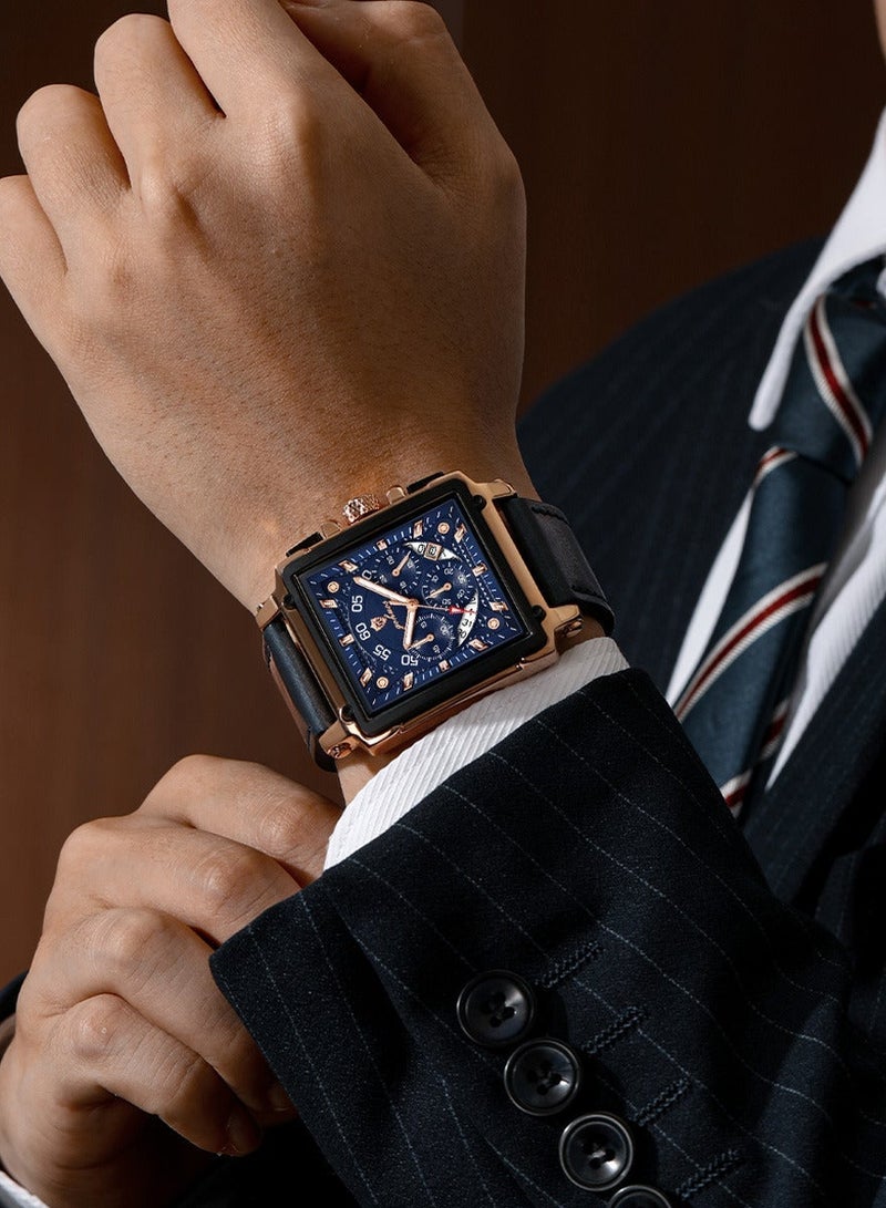 GOHUOS Square Watches for Men Leather Strap Chronograph Fashion Business Watch Luminous Waterproof Casual Wrist Watches & Square Watches for Men Leather Strap Chronograph Fashion Business Watch Luminous Waterproof Casual Wrist Watches Bundle - Image 5