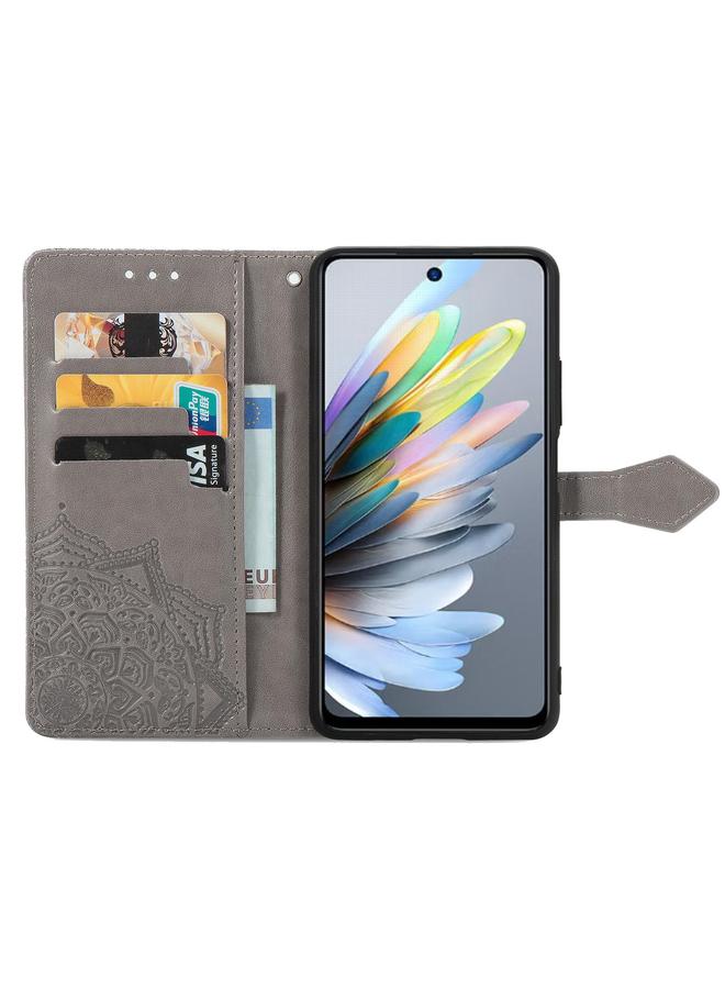 اس-توب جراب لهاتف موتورولا موتو جي باور 2025 مصنوع من الجلد المنقوش بنقشة زهرة ماندالا - Image 3