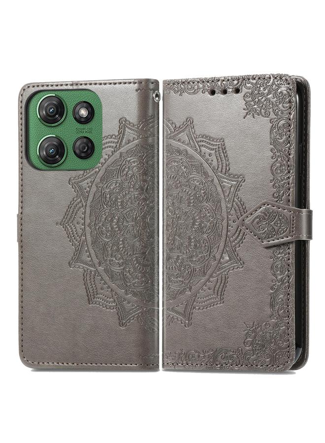 اس-توب جراب لهاتف موتورولا موتو جي باور 2025 مصنوع من الجلد المنقوش بنقشة زهرة ماندالا - Image 2