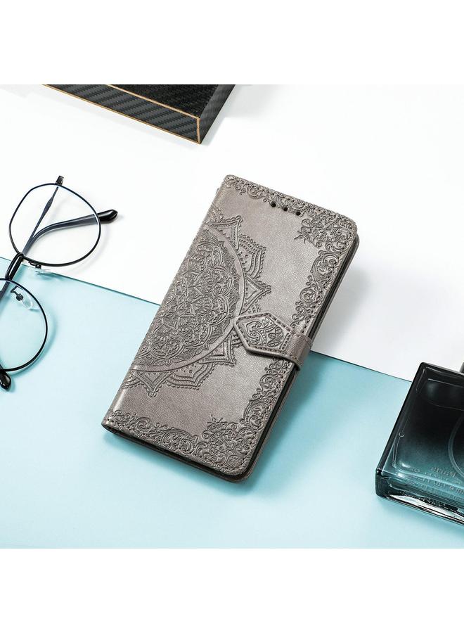 اس-توب جراب لهاتف موتورولا موتو جي باور 2025 مصنوع من الجلد المنقوش بنقشة زهرة ماندالا - Image 5