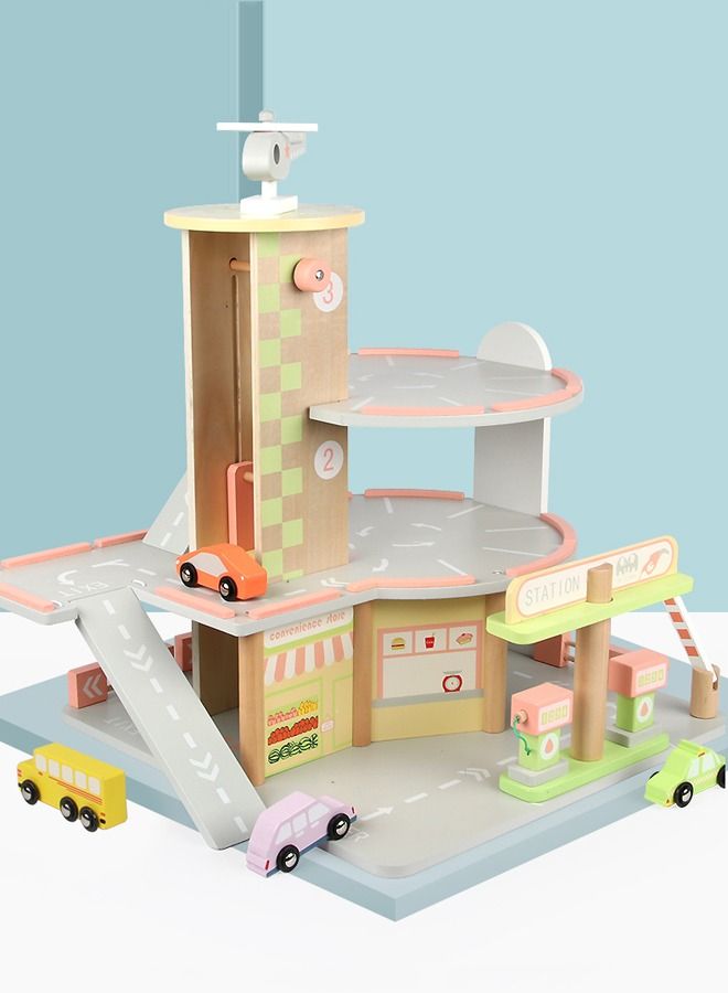 XIANGYU Kids Toy Parking Slot Educational 3 Storey Sliding Car Simulation Mini Garage Wooden Toys - Image 1