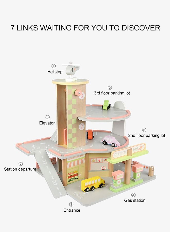 XIANGYU Kids Toy Parking Slot Educational 3 Storey Sliding Car Simulation Mini Garage Wooden Toys - Image 2