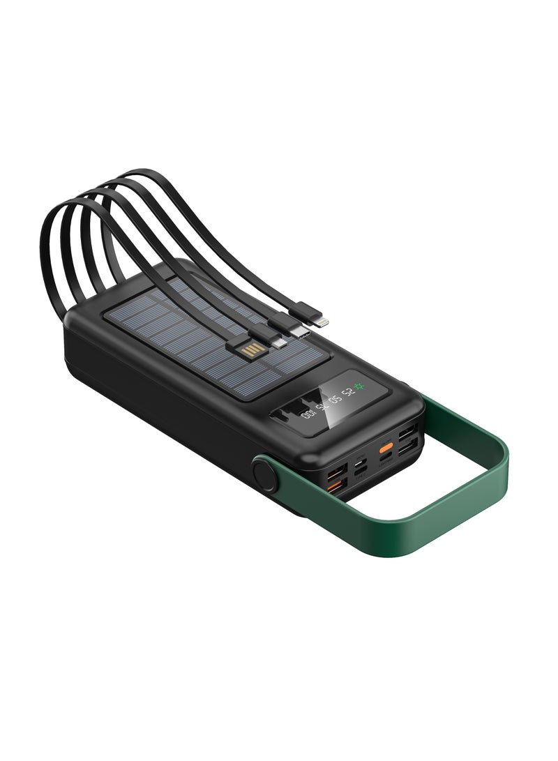 جرين ليون باور بانك الطاقة الشمسية ماكس 30000mAh / كابلات مدمجة / شاشة عرض دائمة / 4 منافذ USB-A / مخرج كابل Type-C/Lightening/Micro / مدخل كابل USB-C/Lightening/Micro/USB / بطارية بوليمر - أسود - Image 3