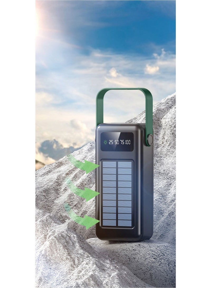 جرين ليون بنك طاقة شمسية 30000 مللي أمبير، كابلات مدمجة، USB-C و USB-A و Lightning، مخرج كابل Micro USB، شاشة رقمية، شاحن محمول، شاحن شمسي، شاشة دائمة العرض، لوحة شحن شمسية - Image 3