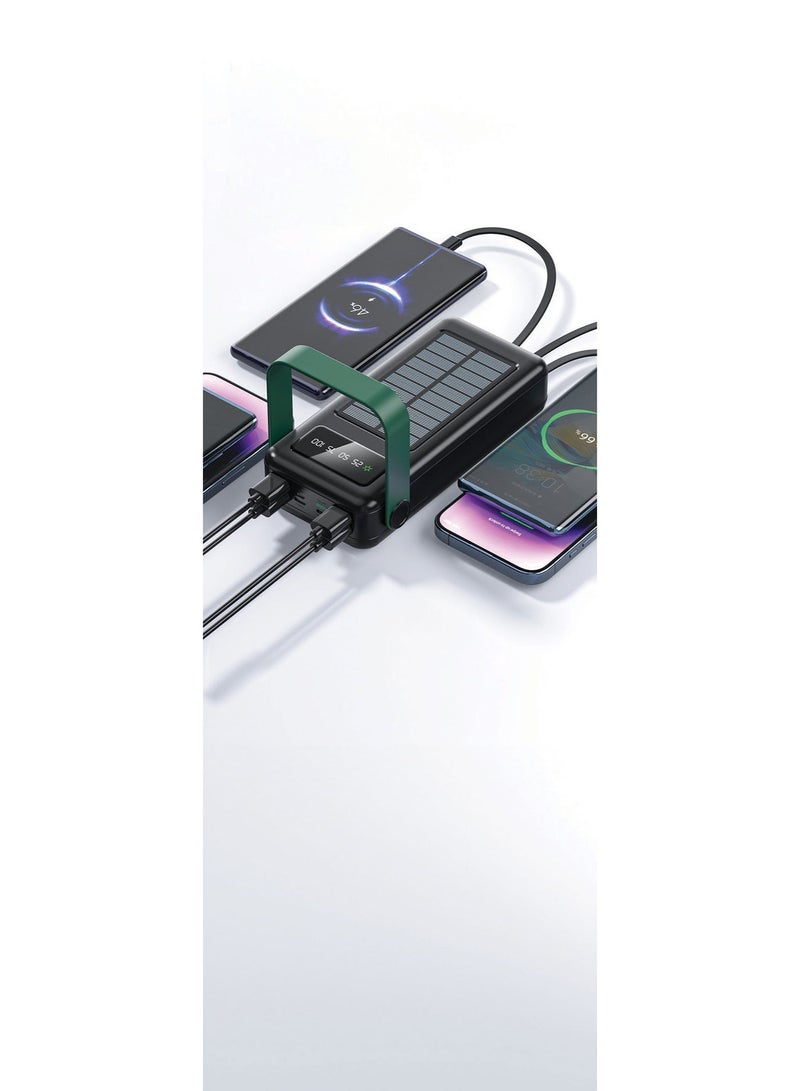 جرين ليون بنك طاقة شمسية 30000 مللي أمبير، كابلات مدمجة، USB-C و USB-A و Lightning، مخرج كابل Micro USB، شاشة رقمية، شاحن محمول، شاحن شمسي، شاشة دائمة العرض، لوحة شحن شمسية - Image 4