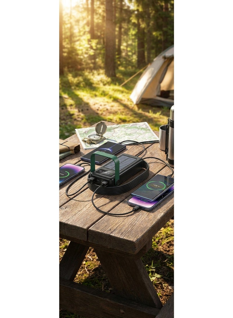 جرين ليون بنك طاقة شمسية 30000 مللي أمبير، كابلات مدمجة، USB-C و USB-A و Lightning، مخرج كابل Micro USB، شاشة رقمية، شاحن محمول، شاحن شمسي، شاشة دائمة العرض، لوحة شحن شمسية - Image 2