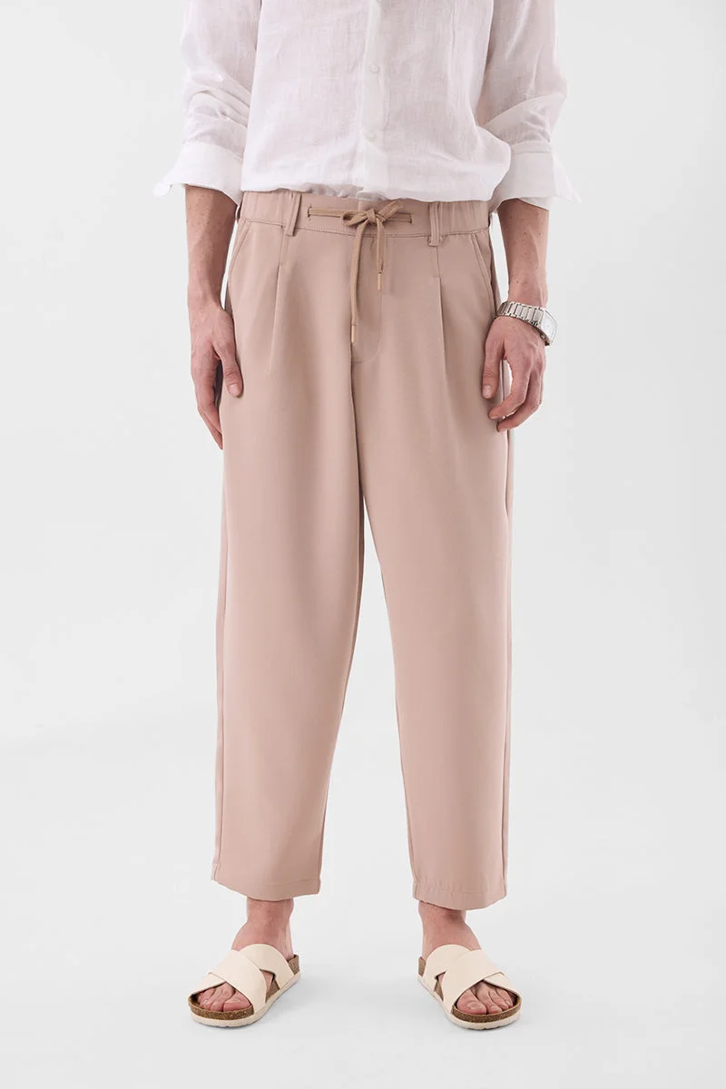 SNITCH Beige Mid Rise Relaxed Fit Trousers