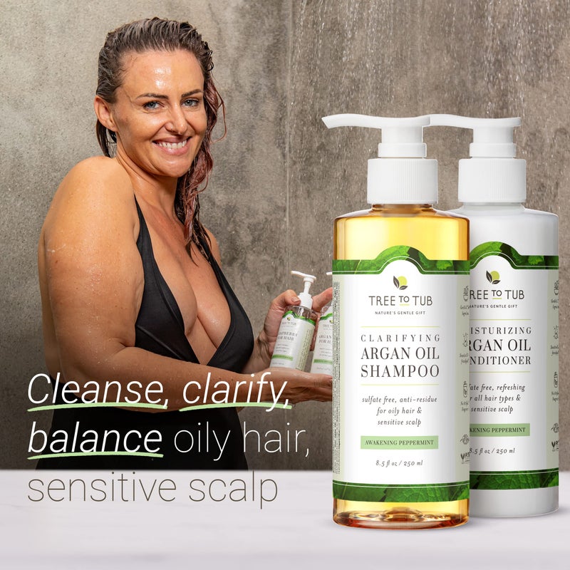 Tree To Tub Sulfate Free Shampoo and Conditioner Set for Oily Hair, Frizz, Sensitive Scalp - Hydrating Argan Oil Shampoo and Conditioner for Women & Men w/Organic Coconut Oil, All Natural Peppermint - Image 2