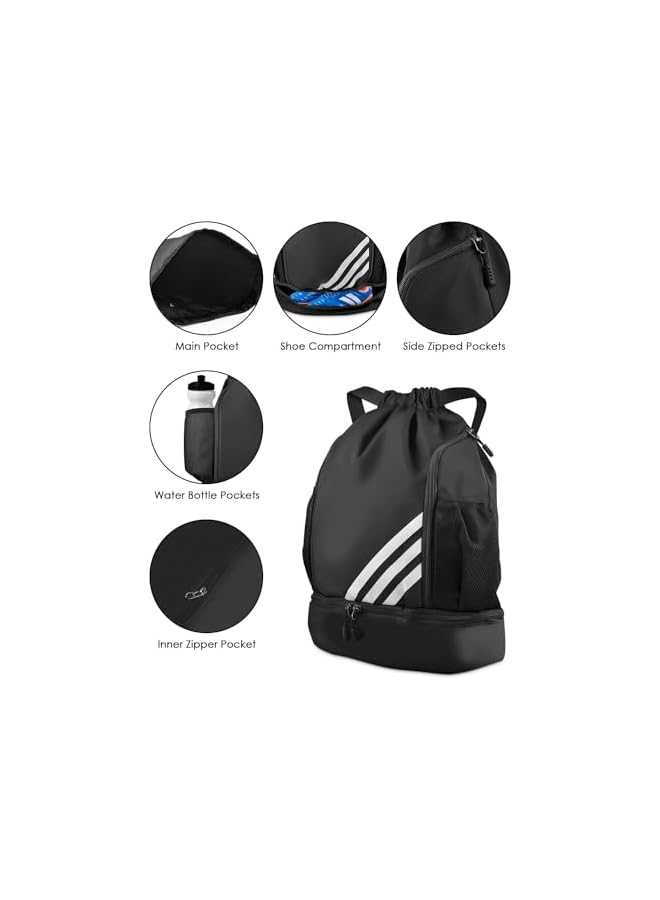 PROMASS Drawstring Gym Backpack, Waterproof Sports Bag With Shoe Compartment, Large Capacity Gym Bag, Sports Backpack For Men Women, Durable Drawstring Backpack For Football, Swimming - Image 2