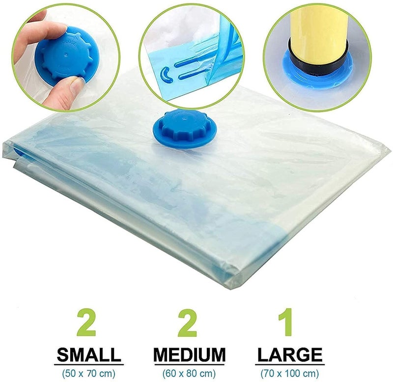 PATTAR space saver bags vacuum bags for storage clothes Storage Ziplock Bags with pump for Travel 2 Small 50 cm x 70 cm 2 Medium 60 cm x 80 cm 1 Large 70 cm x 100 cm Pack of 5 - Image 2