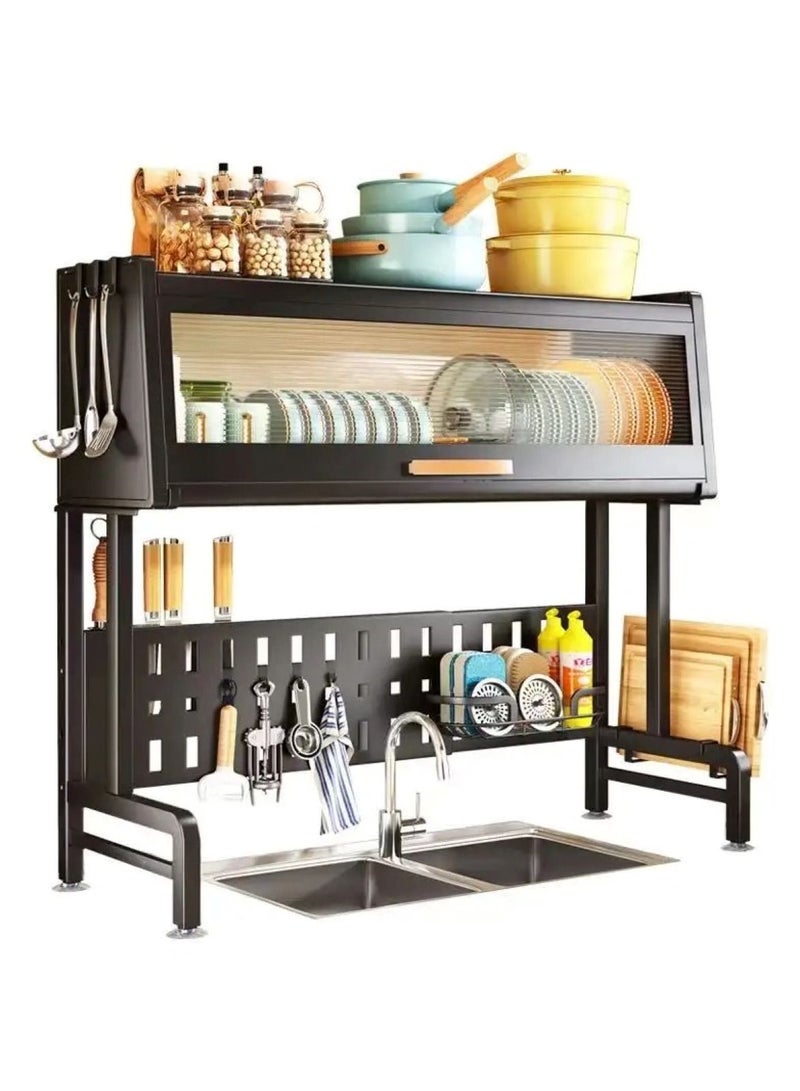 Huitich Space Saving Kitchen Sink with Shelf and Drainer The Counter Dish Rack with Cover  - Image 1