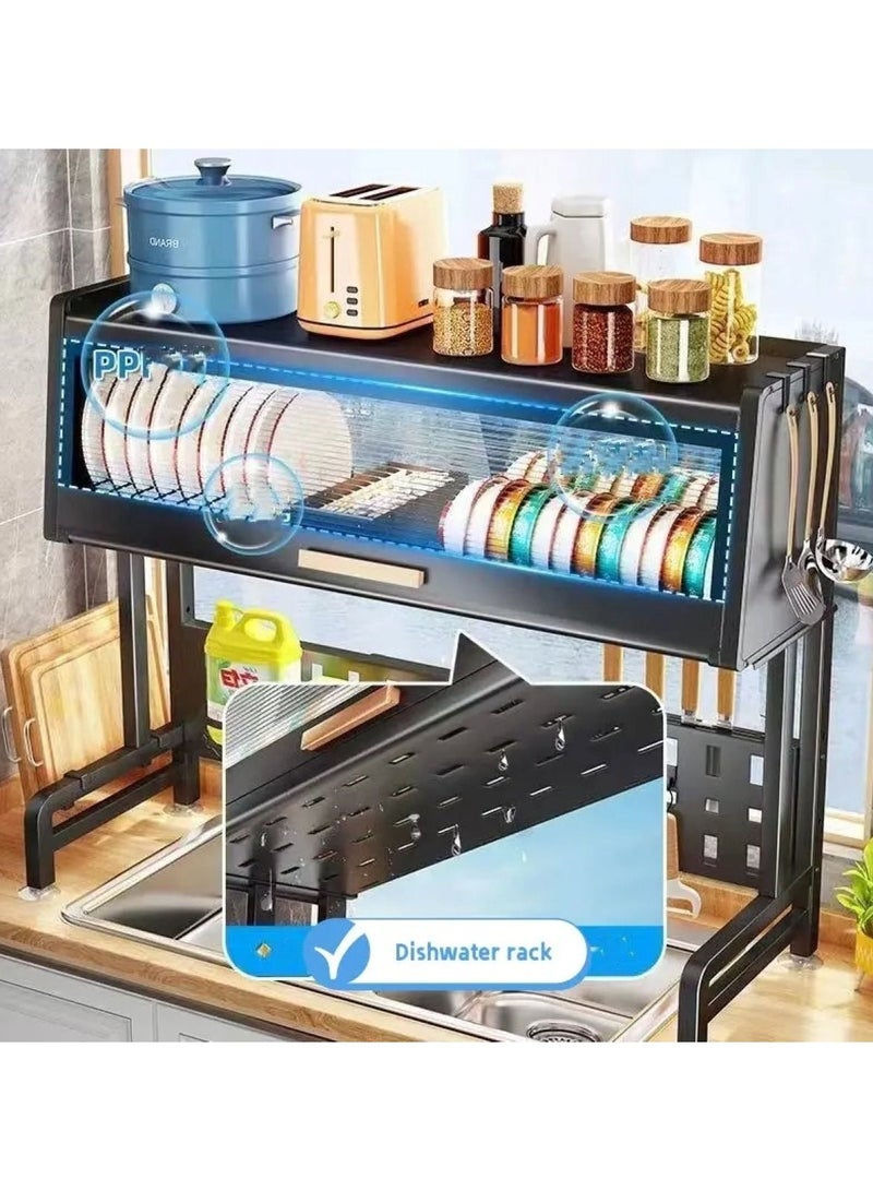 Huitich Space Saving Kitchen Sink with Shelf and Drainer The Counter Dish Rack with Cover  - Image 2