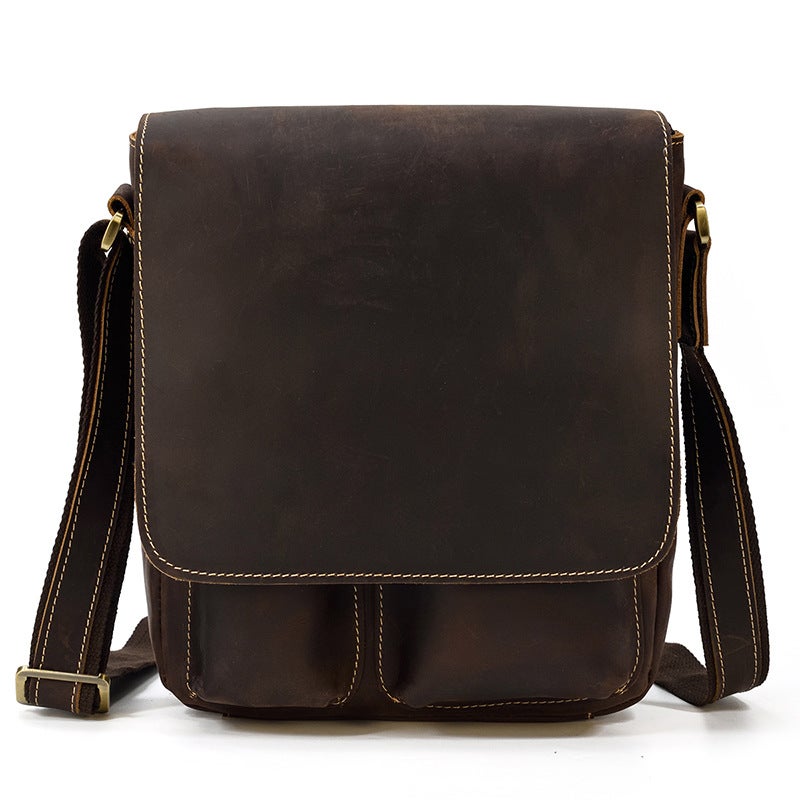 Men'S Genuine Leather Shoulder Bag, Crazy Horse Leather Crossbody Bag, Top Layer Cowhide Flap Shoulder Bag, Ipad Bag, Exclusively For Sales - Image 1