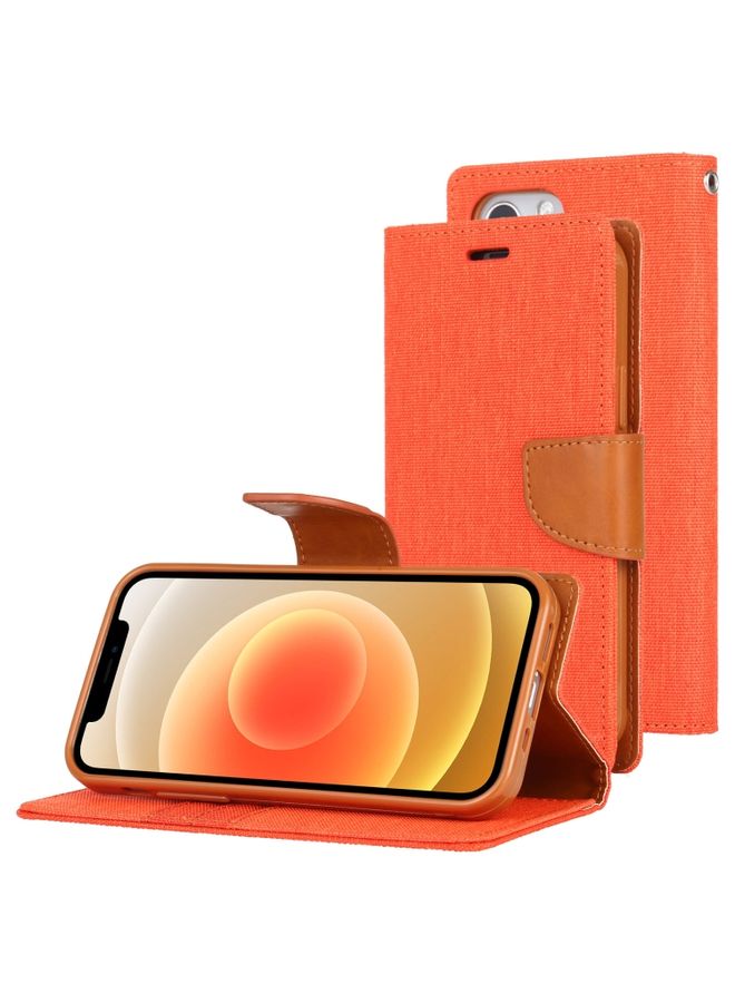 Case Cover For iPhone 12 / 12 Pro GOOSPERY CANVAS DIARY Cross Texture Horizontal Flip Leather Case with Card Slots & Wallet & Holder Orange