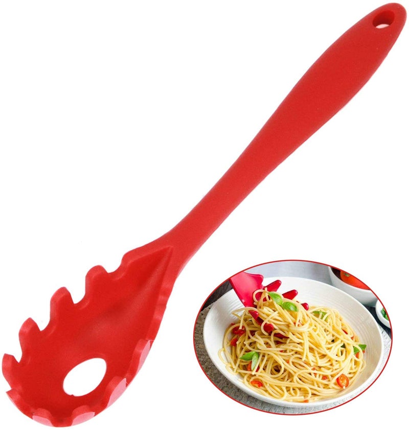 SANTVOLO Silicone Pasta Fork11Inch Spaghetti Spoon Pasta ForkHigh Heat Resistant to 480F Hygienic One Piece Design Spaghetti Strainer  Server Spoon Ideal for cookingRed 