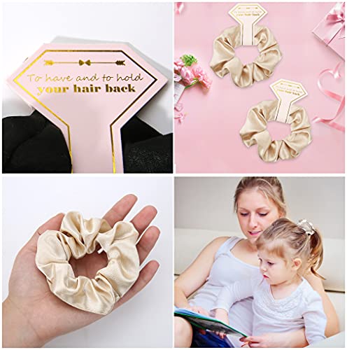 Hasoar 8pcs Satin Bridesmaid Proposal Gifts Hair Ties Hair Scrunchies Bachelorette Party Favors Satin Bridesmaid Gift for Wedding Parties (Beige & Rose gold) - Image 3