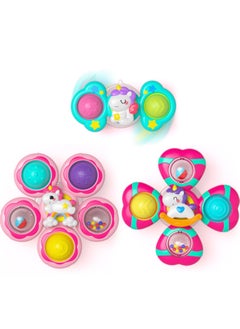 Three-Piece Baby Tray Suction Spinning Unicorn Dining Table Push Spinning Top Teether Bathroom Bath Spinning Toys (Type C)