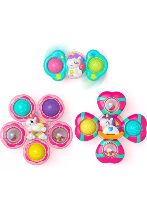Three-Piece Baby Tray Suction Spinning Unicorn Dining Table Push Spinning Top Teether Bathroom Bath Spinning Toys (Type C)