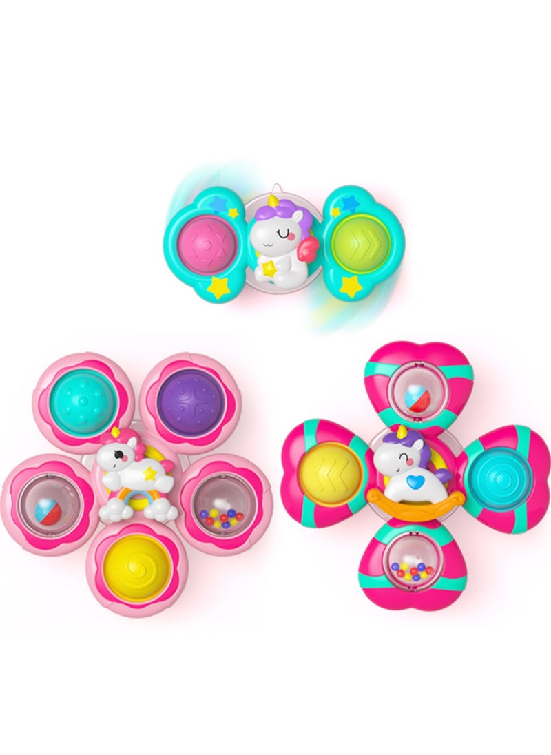 Generic - Three-Piece Baby Tray Suction Spinning Unicorn Dining Table Push Spinning Top Teether Bathroom Bath Spinning Toys (Type C) - Image 1