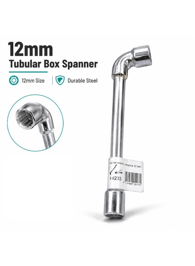 12mm Tubular Box Spanner, Double End Angled Socket Wrench, Chrome Plated Metal Hand Tool For Nuts, Bolts, Automotive, Plumbing, Garage & DIY Repairs - Image 1