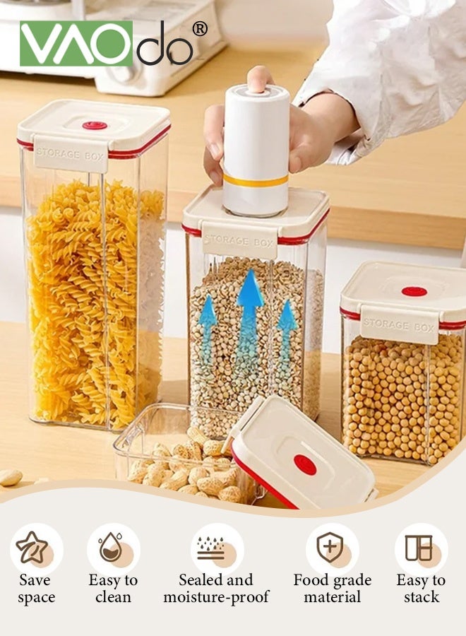 VAOdo 6PCS Food Storage Container Set with Vacuum Pump, Stackable Airtight Plastic Containers, BPA-Free Pantry Containers Storage Set, for Snacks for Pasta, Cereal, Dry Food, Flour - Image 2