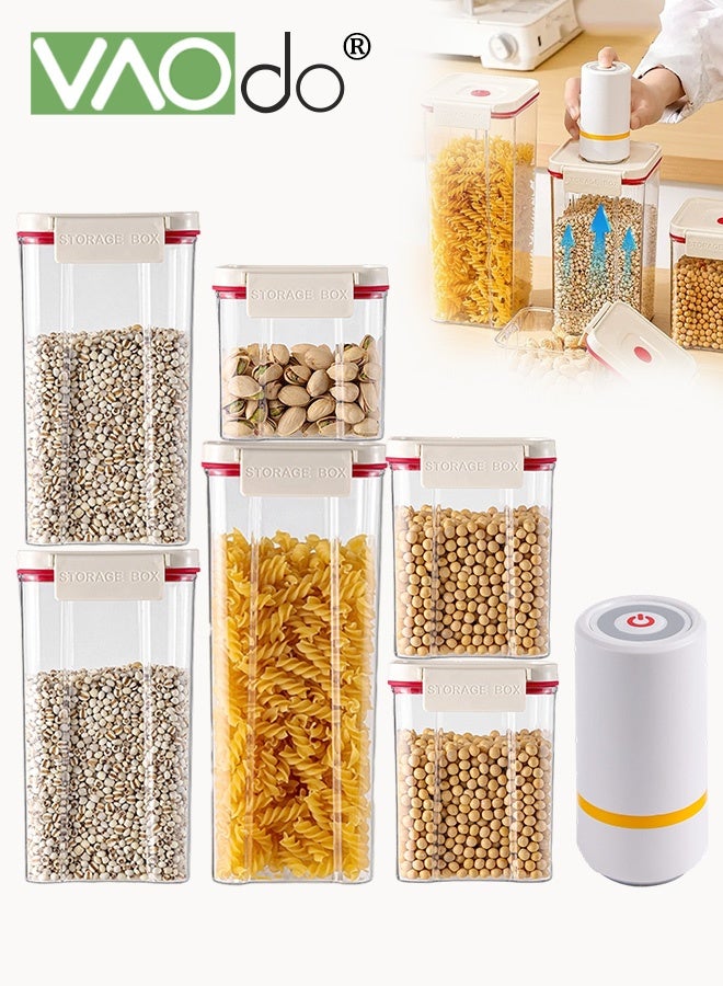 VAOdo 6PCS Food Storage Container Set with Vacuum Pump, Stackable Airtight Plastic Containers, BPA-Free Pantry Containers Storage Set, for Snacks for Pasta, Cereal, Dry Food, Flour - Image 1