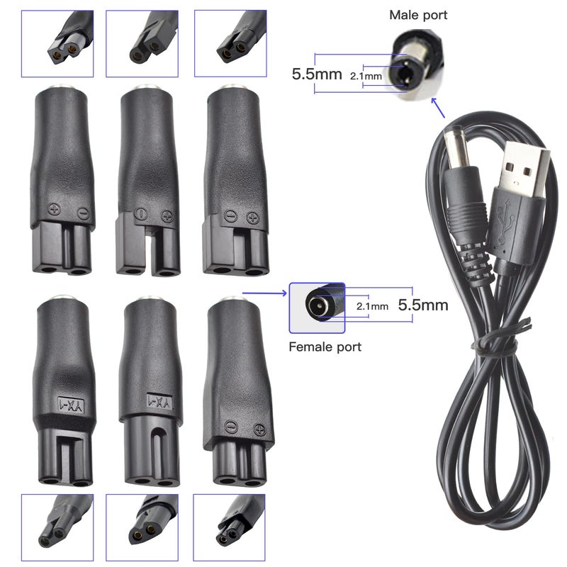 BOEEA 7 PCS Power Cord 5V Replacement Charger USB Adapter Suitable for Electric Hair Clippers, Beard Trimmers, Shavers, Beauty Instruments, Desk Lamps, Purifiers. - Image 4
